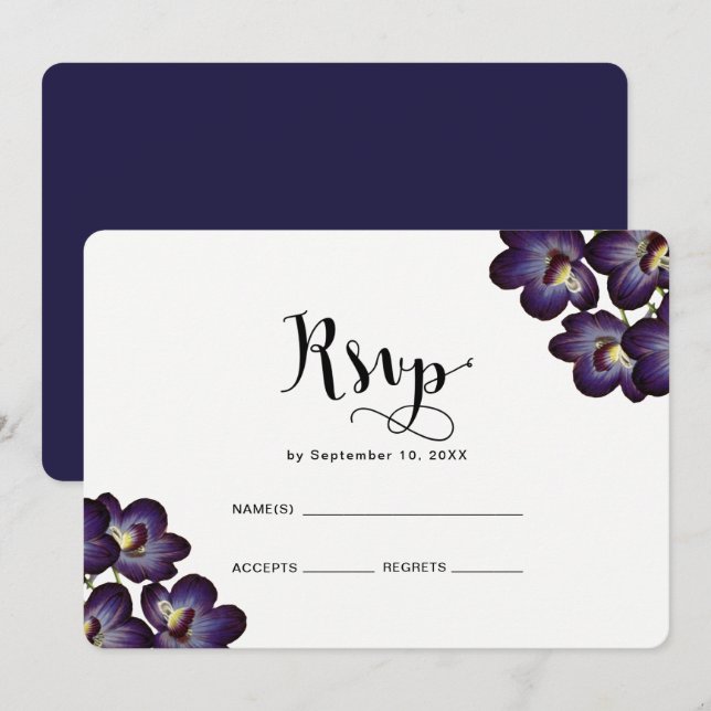 Invitation Chic Féminin Mariage Floral Violet Rsvp (Devant / Derrière)