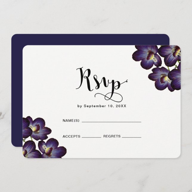 Invitation Chic Feminine Purple Floral Mariage Rsvp (Devant / Derrière)