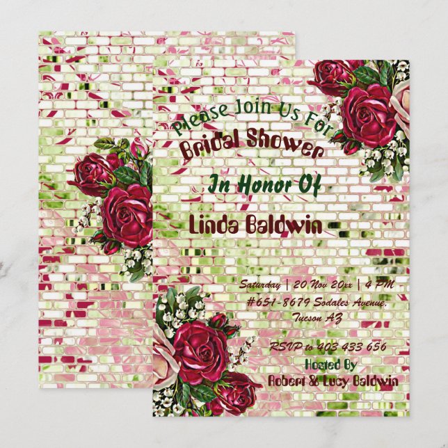 Invitation Chic Fête des mariées Bourgogne Rouge Rose Rustiqu (Devant / Derrière)