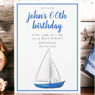 Invitation Chic Fête Navale Bleue Cocktail Bateau 