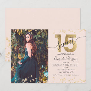 Invitation Chic feuil d'or confetti photo broussailleuse Quin
