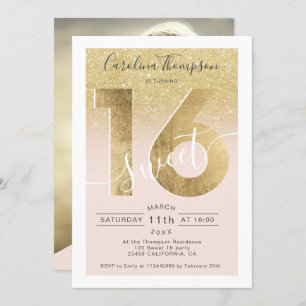 Invitation Chic feuille d'or parties scintillant script blush