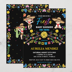 Invitation Chic Fiesta Mexicaine Twin Baby Boys Twins Douche 
