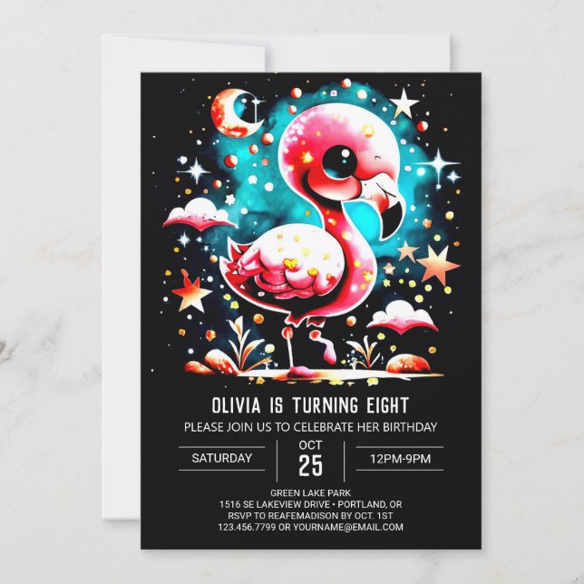 Invitation Chic Flamant rose Aquarelle Anniversaire (Devant)