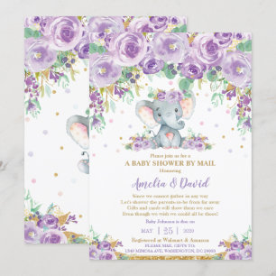 Invitation Chic Fleur Fleur Éléphant Bébé Fille Shower par co