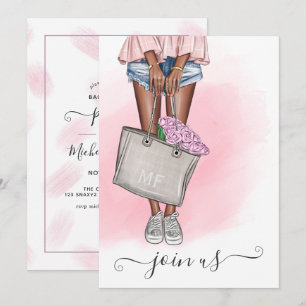 Invitation Chic Fleur Rose Enterrement de Vie de Jeune Fille 