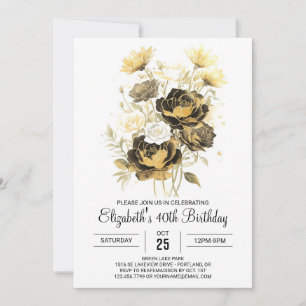 Invitation Chic Fleur sauvage Gold et Black 30e anniversaire
