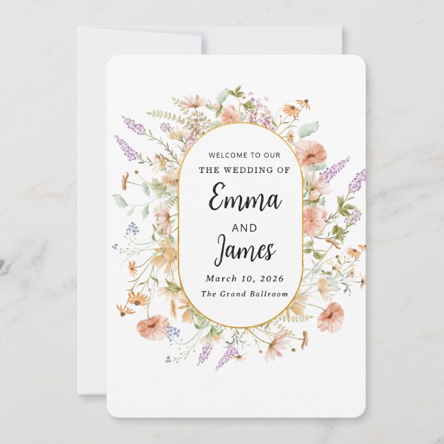 Invitation chic fleur sauvage Spring floral Wreath minimalist (Devant)
