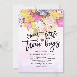 Invitation Chic Fleurs Baby shower Sweet Little Twin Boys