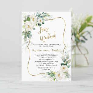 Invitation Chic Fleurs Blanches Gold Hens Bachelorette Week-e