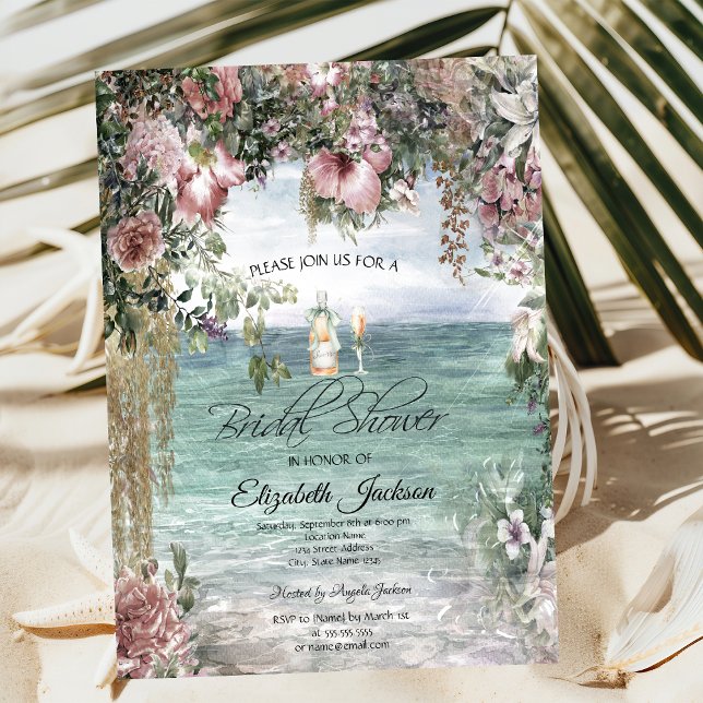 Invitation Chic Fleurs tropicales Océan (Créateur téléchargé)
