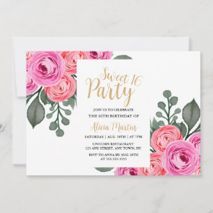 Invitation Chic Flora Dusty Rose Or Sweet 16 Party