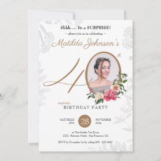 Invitation Chic Floral Botanical Photo Surprise 40e anniversa