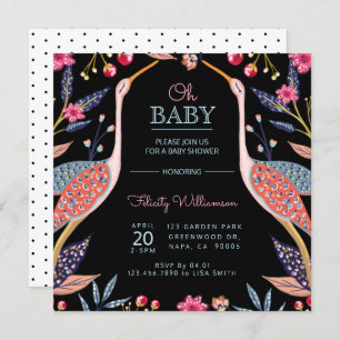 Invitation Chic Floral Botanique Baby shower de cigogne Invit