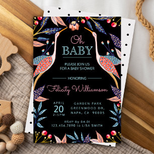 Invitation Chic Floral Botanique Baby shower de cigogne Invit