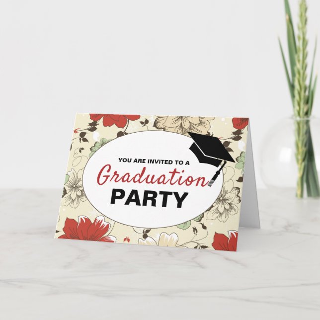 Invitation Chic Floral Casquette, Photo Graduation Party Invi (Devant)