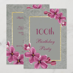 Invitation Chic Floral & Élégant Damassé 100e Anniversaire