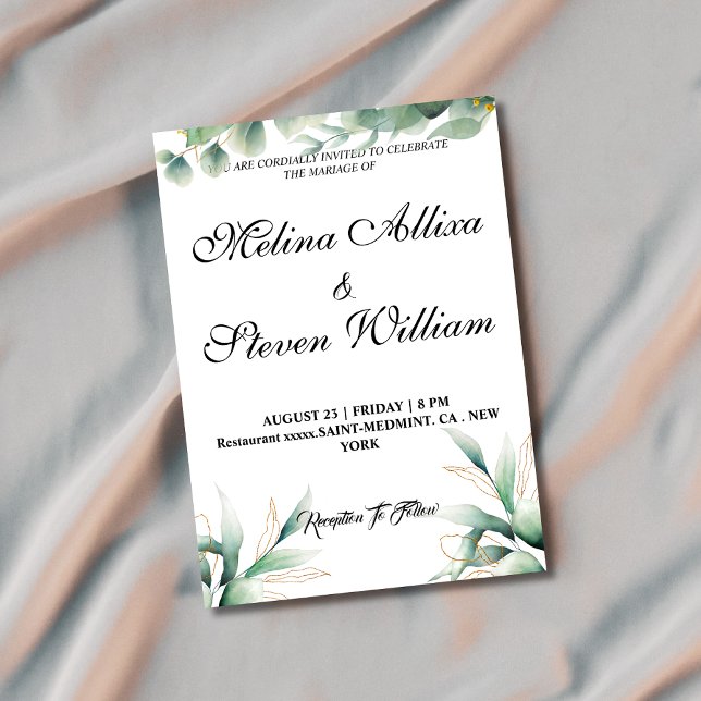Invitation Chic Floral eucalyptus mariage botanique (Créateur téléchargé)