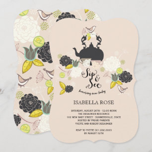 Invitation Chic Floral Fleurs Oiseaux Sip Et Voir Le Baby sho