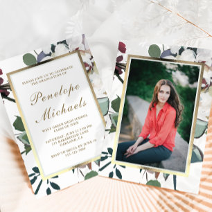 Invitation Chic Floral Frame Photo Graduation Party