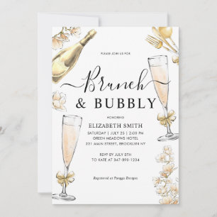 Invitation Chic Floral Gold Brunch et Fête des mariées Bubbly