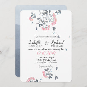 Invitation Chic Floral gris rose mariage d'aquarelle
