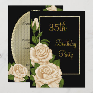 Invitation Chic Floral Ivory Roses 35e anniversaire