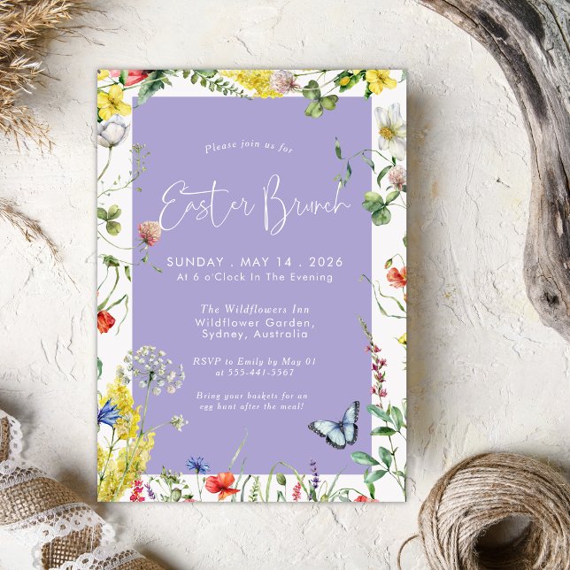 Invitation Chic Floral Moderne Brunch de Pâques Lavande (Créateur téléchargé)