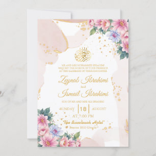 Invitation Chic Floral or Beige islamique Mariage musulman