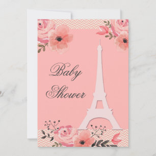 Invitation Chic Floral Paris Tour Eiffel Baby shower