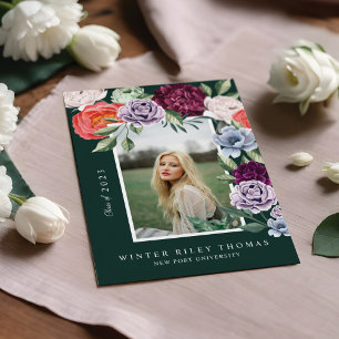 Invitation Chic Floral Peonies Rose Blossoms Graduation Photo