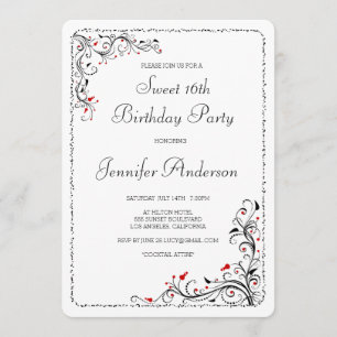 Invitation Chic Floral Swirls Sweet 16th/Her Birthday Party