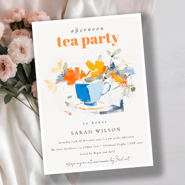 Invitation Chic Floral Tea Cup Afnoon Tea Party (Créateur téléchargé)