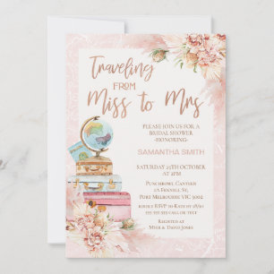Invitation Chic Floral Voyager Mlle à Mme Fête des mariées