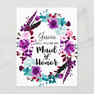 Invitation Chic Floral Wreath Serez-vous ma servante d'honneu