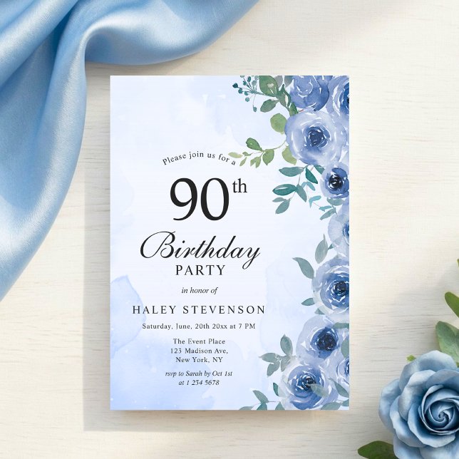 Invitation chic florale aquarelle bleu poussiéreux (Créateur téléchargé)