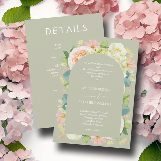 Invitation Chic Florals Mariage tout en un seul Sage Vert (Créateur téléchargé)