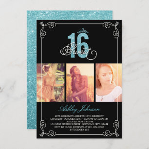 Invitation Chic Flourish Glam Sweet 16 Photo Anniversaire
