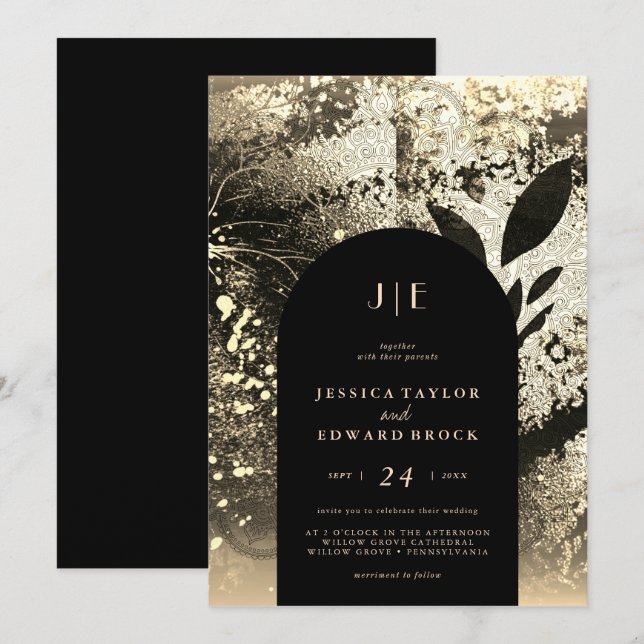 Invitation Chic Foil Faux Gold Botanical Abstract Wedding (Devant / Derrière)