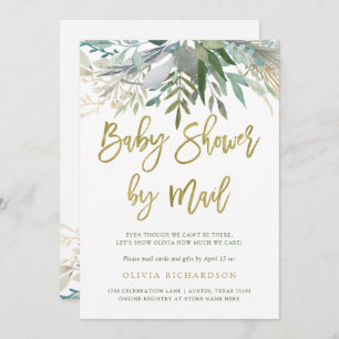 Invitation Chic Foliage  Baby shower par script Gold du courr