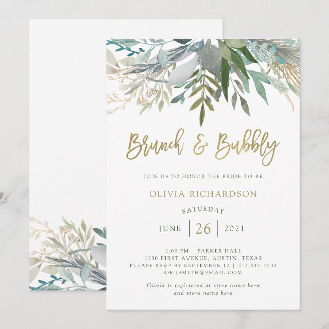 Invitation Chic Foliage | Brunch et Bubbly (Devant / Derrière)