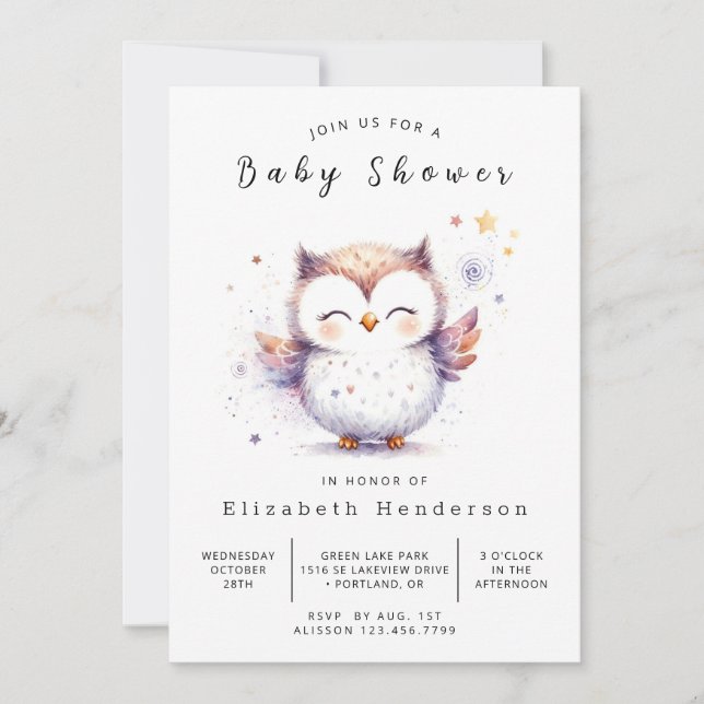 Invitation Chic Forest Owl Baby shower (Devant)