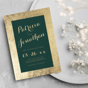 Invitation Chic forêt verte cadre or mariage calligraphie