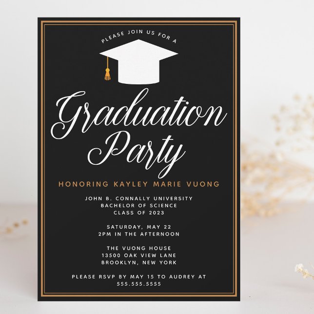 Invitation Chic Formal Black Gold Custom Graduation Party (Créateur téléchargé)