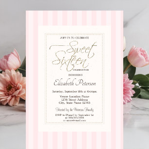 Invitation Chic Frame rose rayé Sweet 16