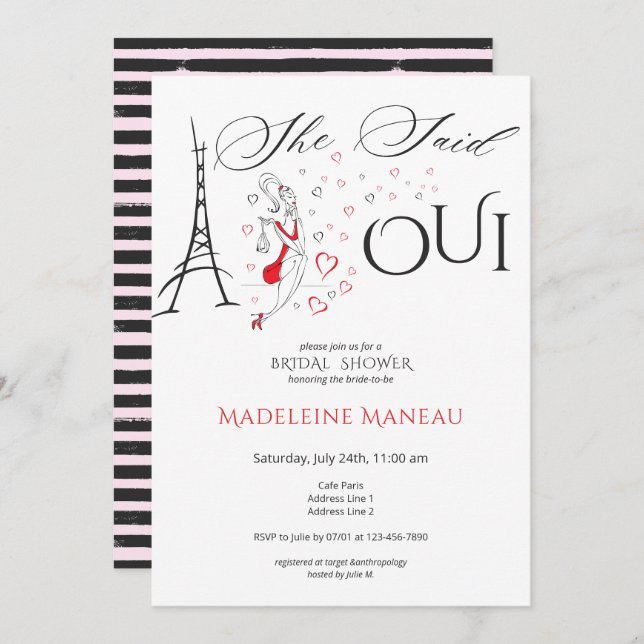 Invitation Chic Français Parisien Elle A Dit Oui Fête des mar (Devant / Derrière)