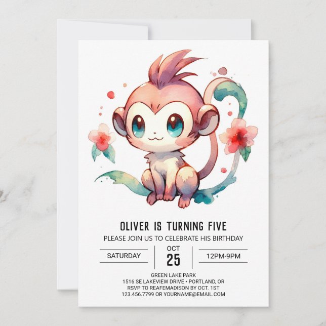 Invitation Chic Fun Monkey Anniversaire (Devant)