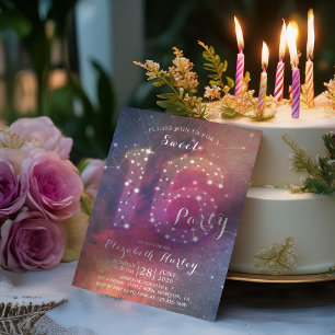 Invitation Chic Galaxy Star Constellation 16e fête d'annivers