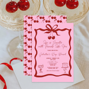 Invitation Chic Galentine's Day Bow rose et cerise rouge