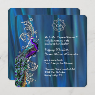 Invitation Chic Ganesha 3 Satin Bleu et Mariage Peacock 